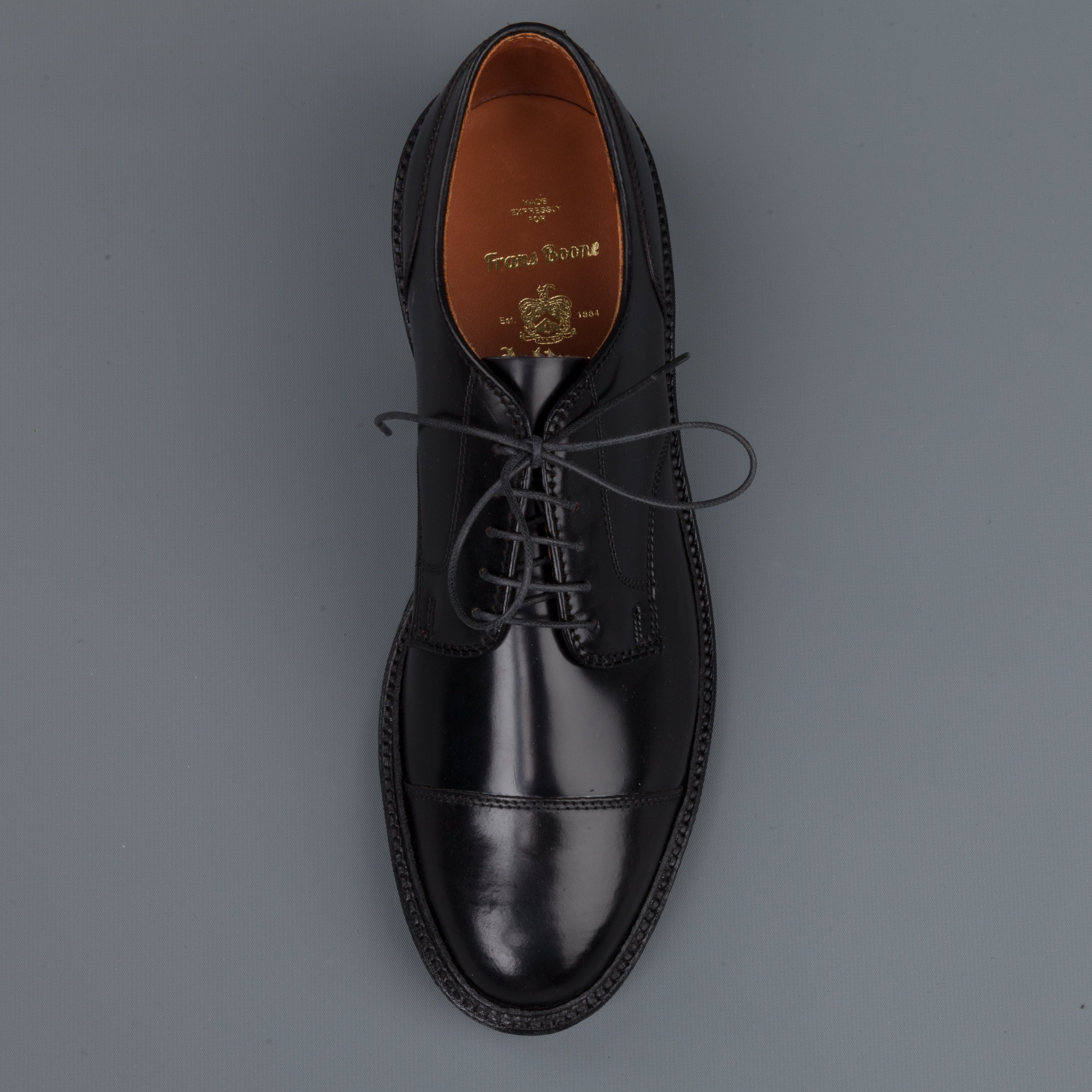 Alden x Frans Boone exclusive unlined captoe in black cordovan