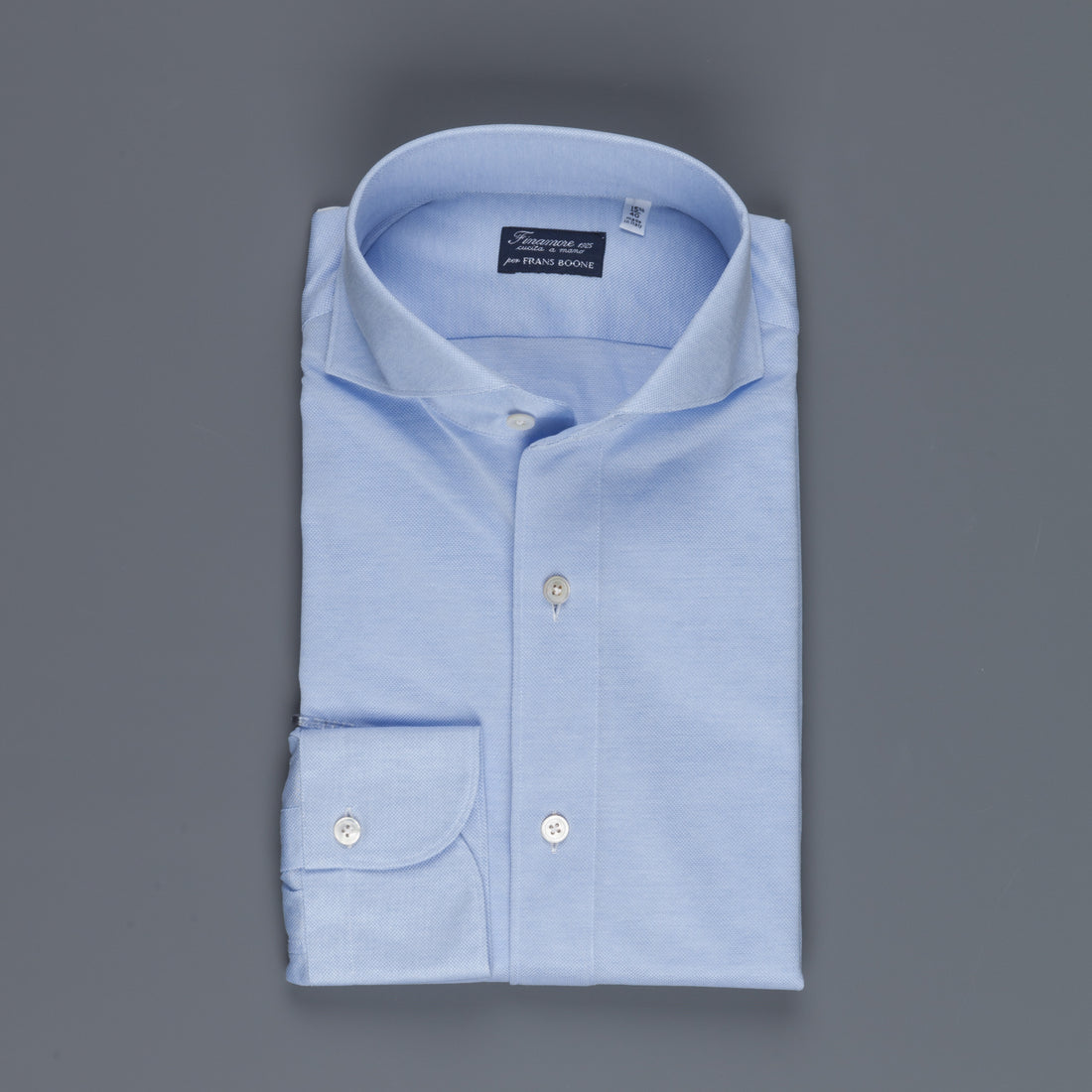 Finamore Toronto shirt Sergio Collar in Fine Jersey Pique Blue