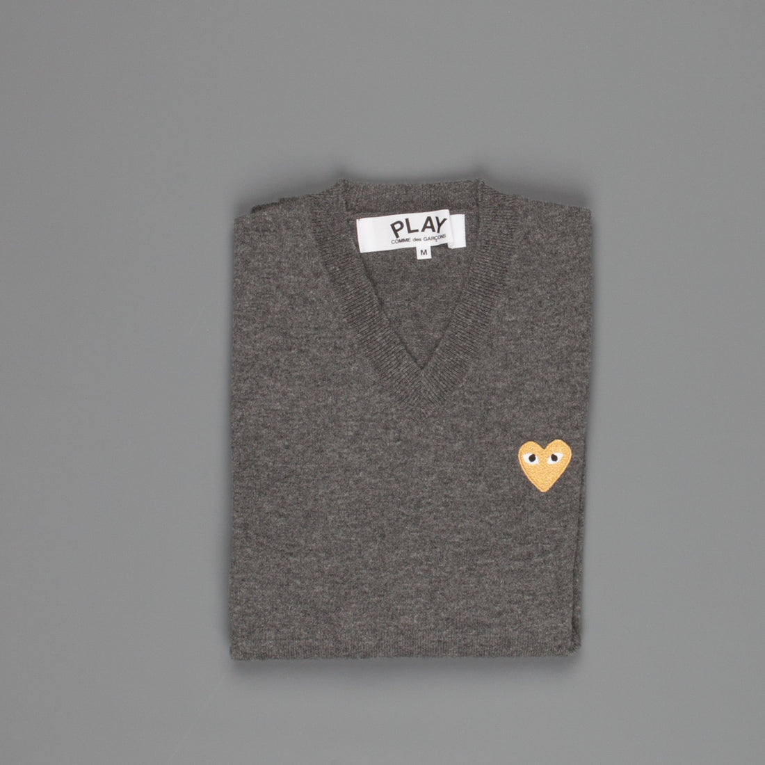Comme des Garçons PLAY Mens Pullover Gold Heart Charcoal