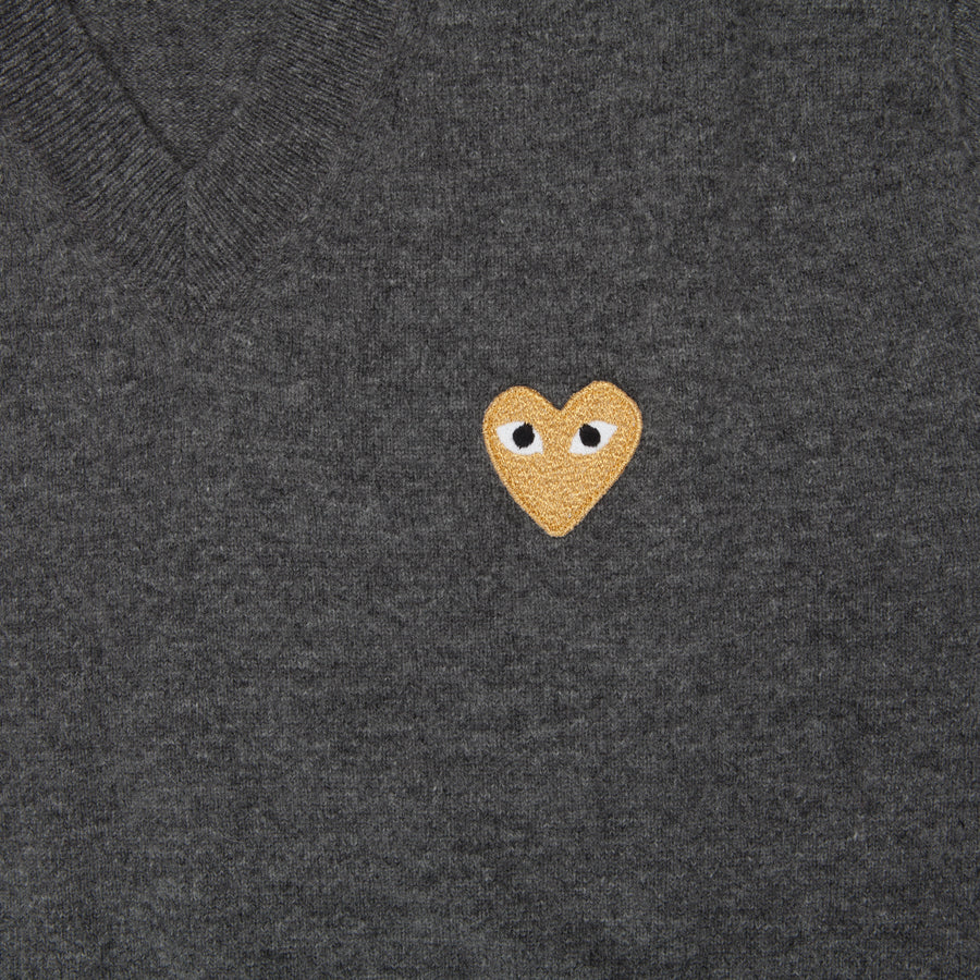 Comme des Garçons PLAY Mens Pullover Gold Heart Charcoal