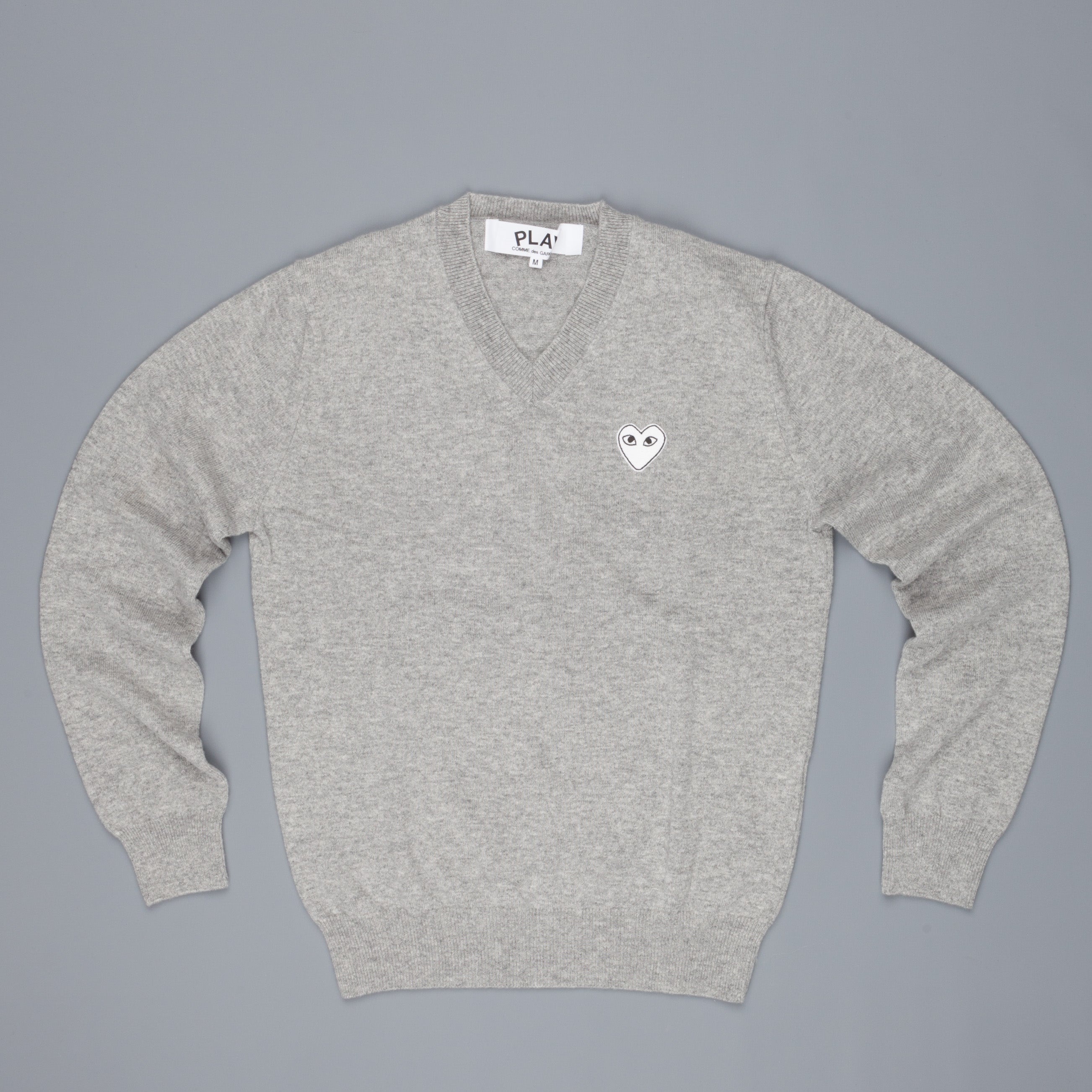 Comme des Garçons PLAY V-Neck Pullover Light Grey White Heart