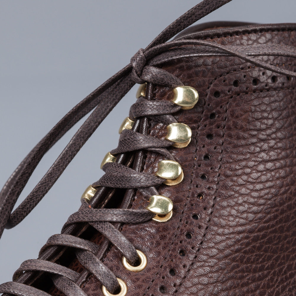 Alden Straight perforated cap toe boot in brown country calf grained leather