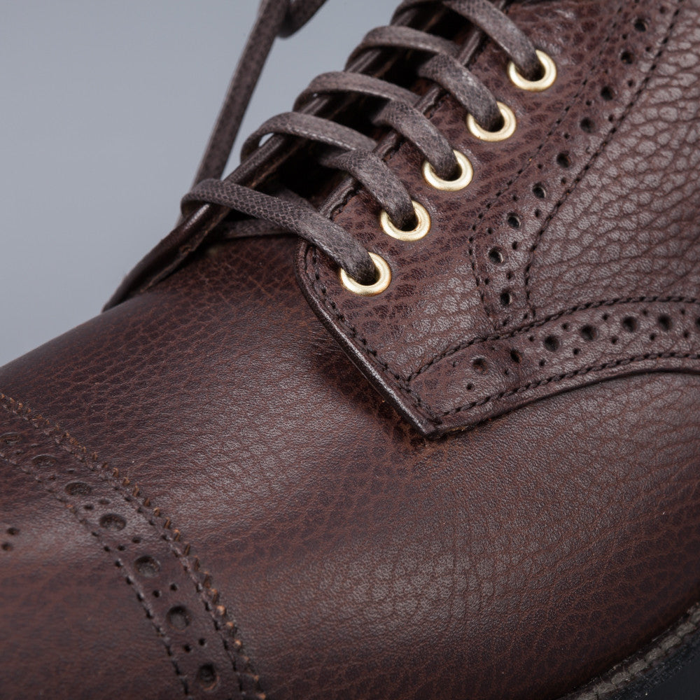 Alden Straight perforated cap toe boot in brown country calf grained leather