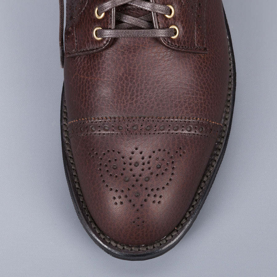 Alden Straight perforated cap toe boot in brown country calf grained leather