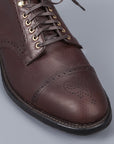 Alden Straight perforated cap toe boot in brown country calf grained leather