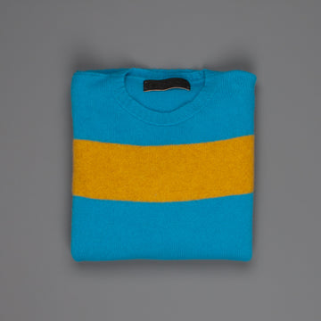 The Elder Statesman  @ Frans Boone Cashmere striped Racing Crew Unisex sweater Teal Yellow