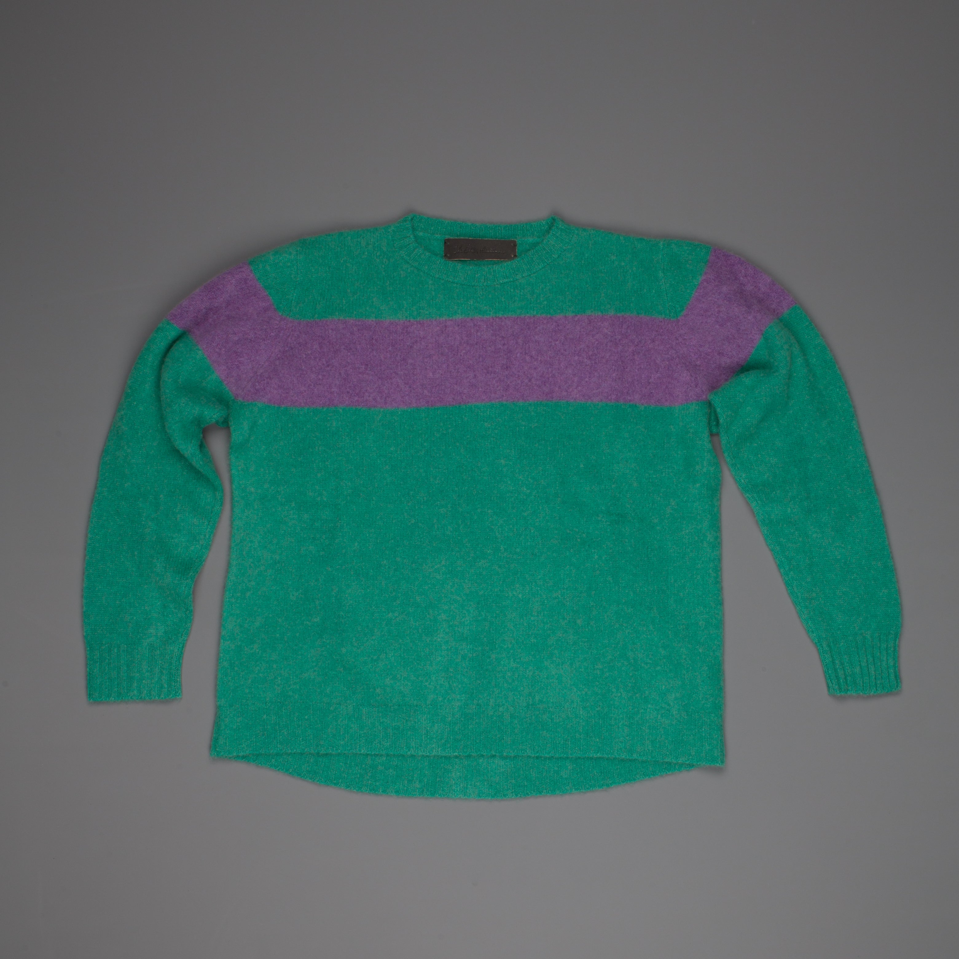 The Elder Statesman  @ Frans Boone Cashmere striped Racing Crew Unisex sweater Turquoise Amethyst