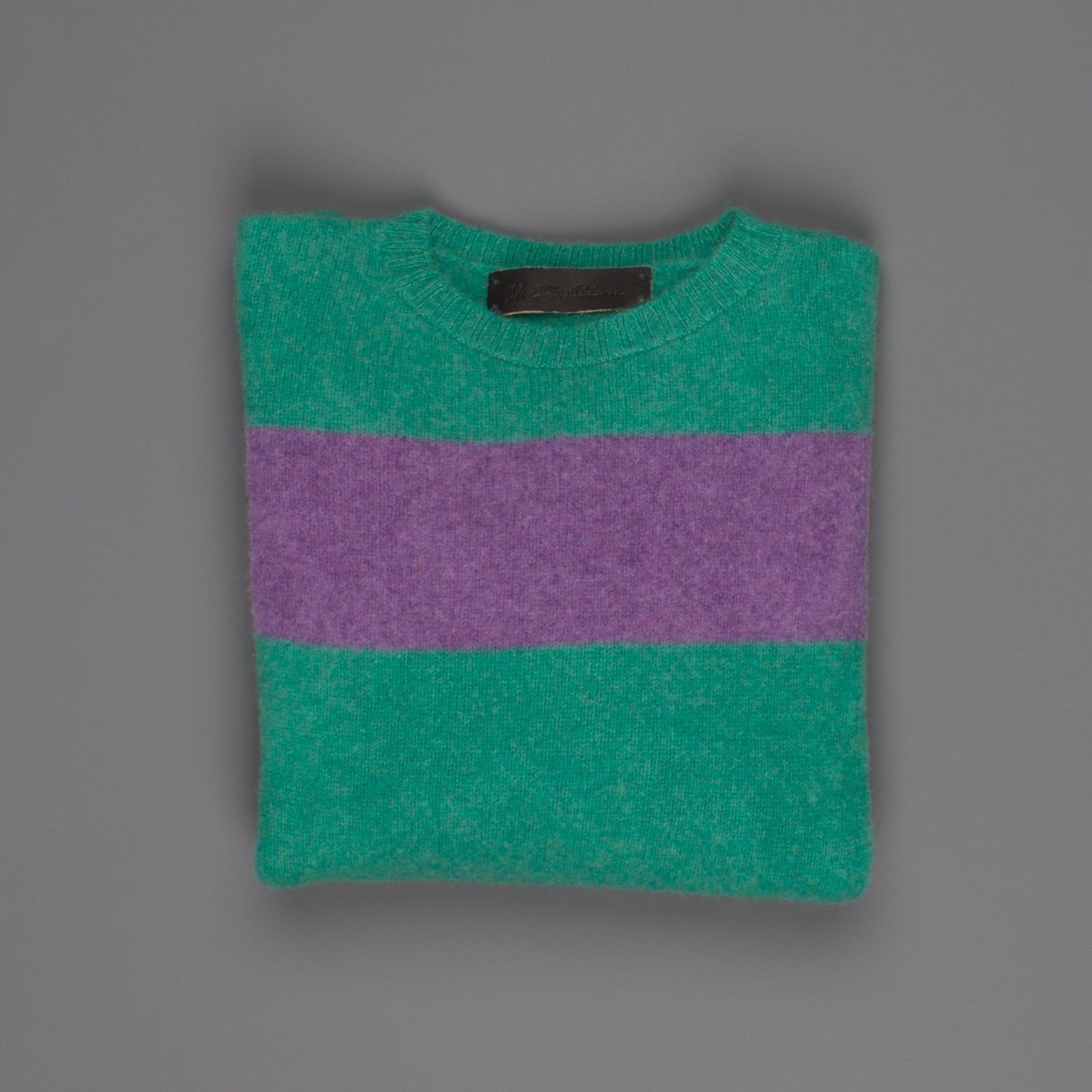The Elder Statesman  @ Frans Boone Cashmere striped Racing Crew Unisex sweater Turquoise Amethyst