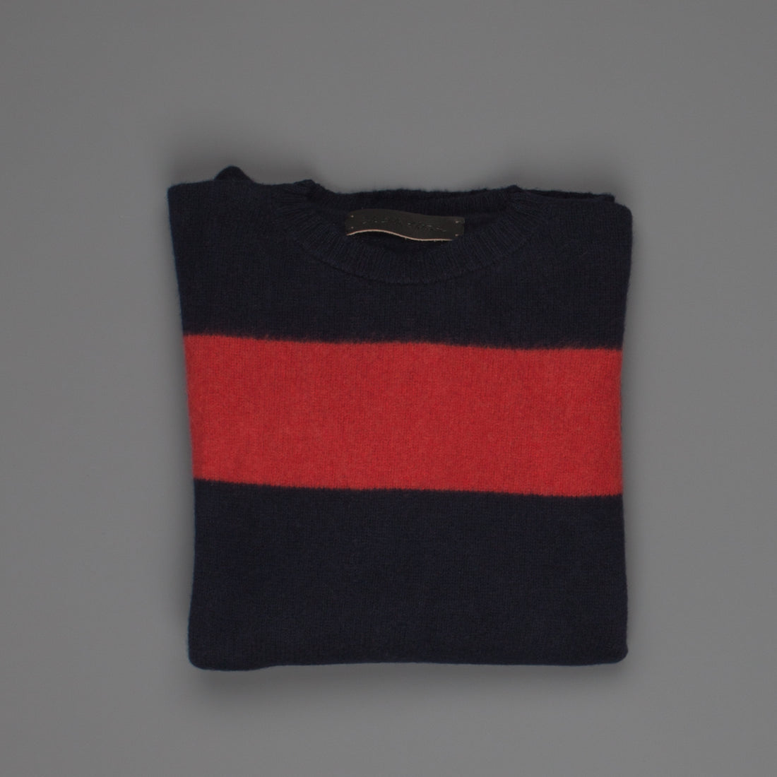 The Elder Statesman  @ Frans Boone Cashmere striped Racing Crew Unisex sweater Navy Red