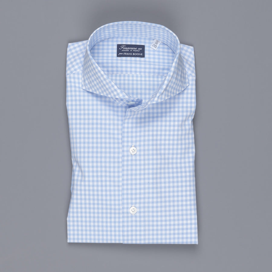 Finamore Milano Sergio collar blue vichy shirt