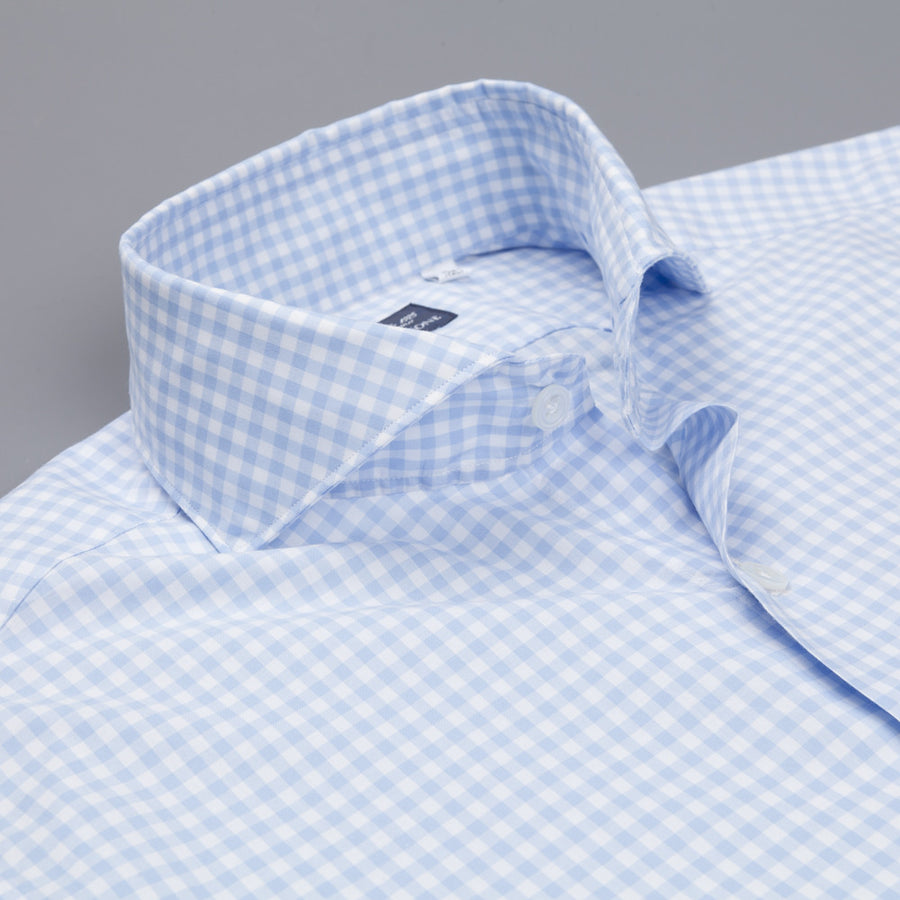 Finamore Milano Sergio collar blue vichy shirt