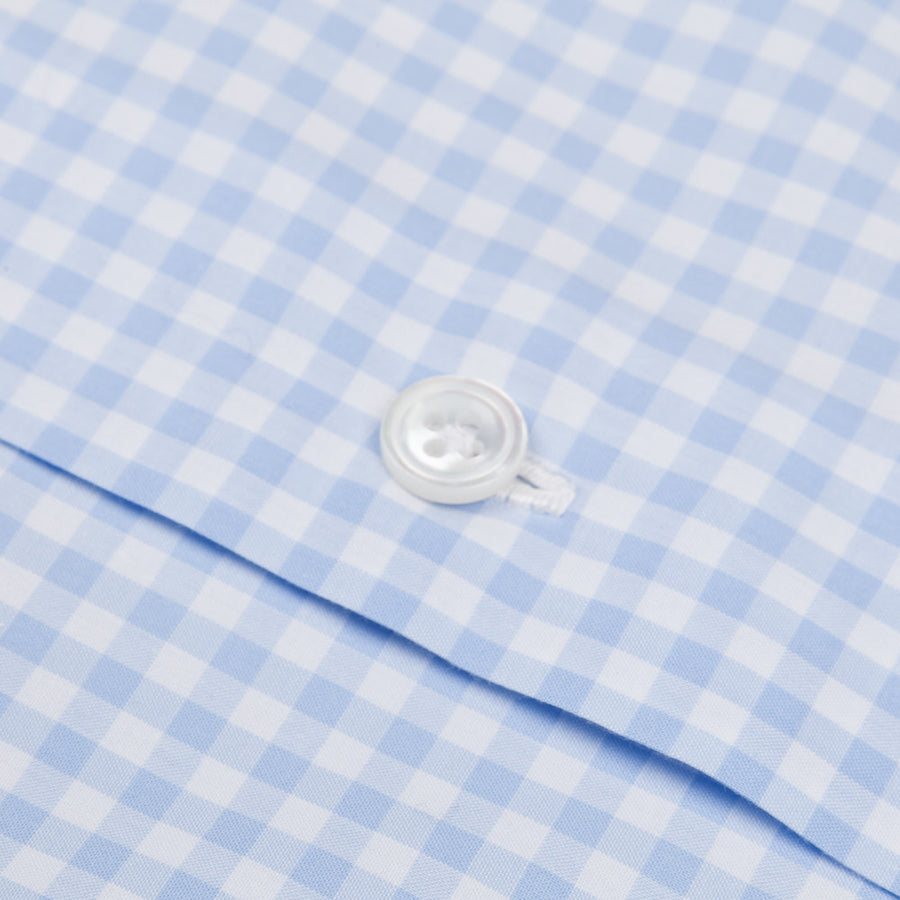 Finamore Milano Sergio collar blue vichy shirt