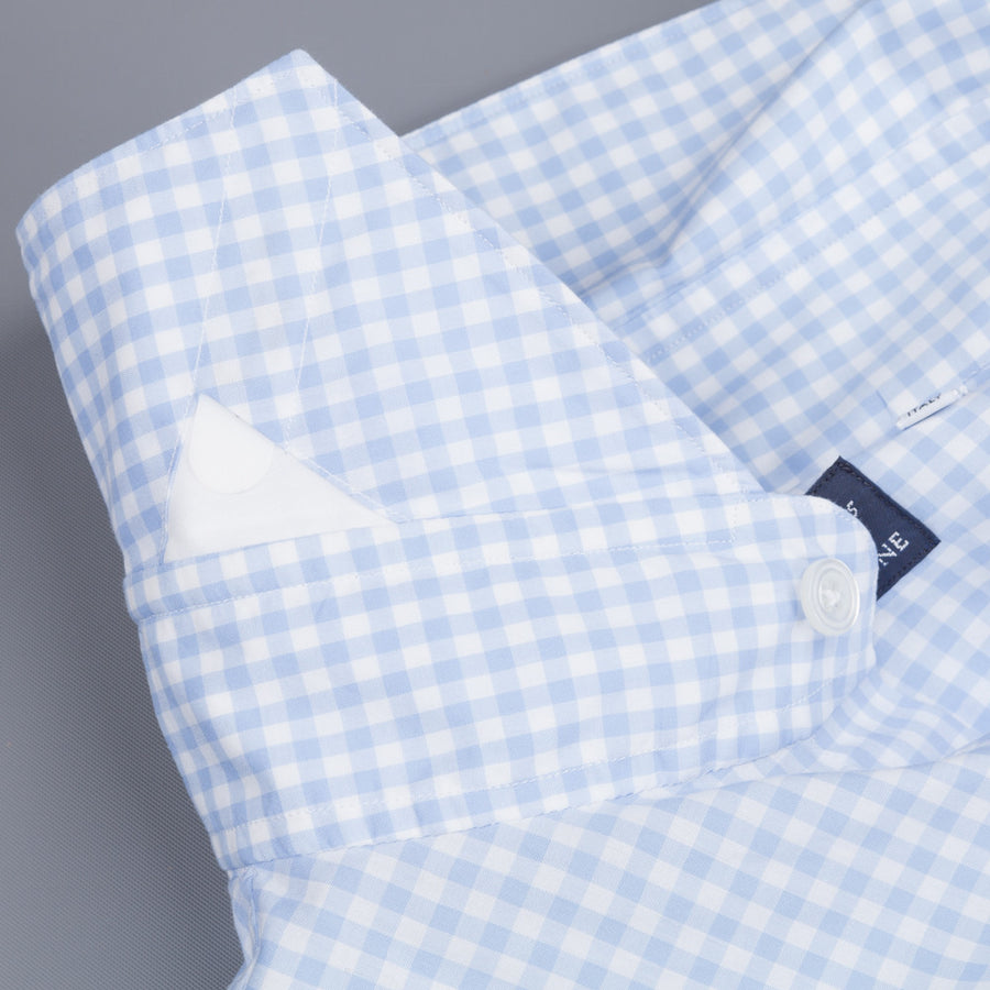 Finamore Milano Sergio collar blue vichy shirt