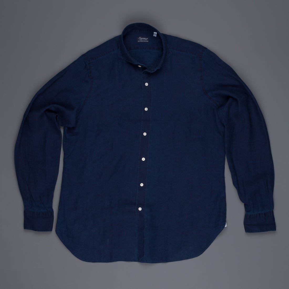 Finamore Gaeta Shirt Sergio Collar linen indigo dyed