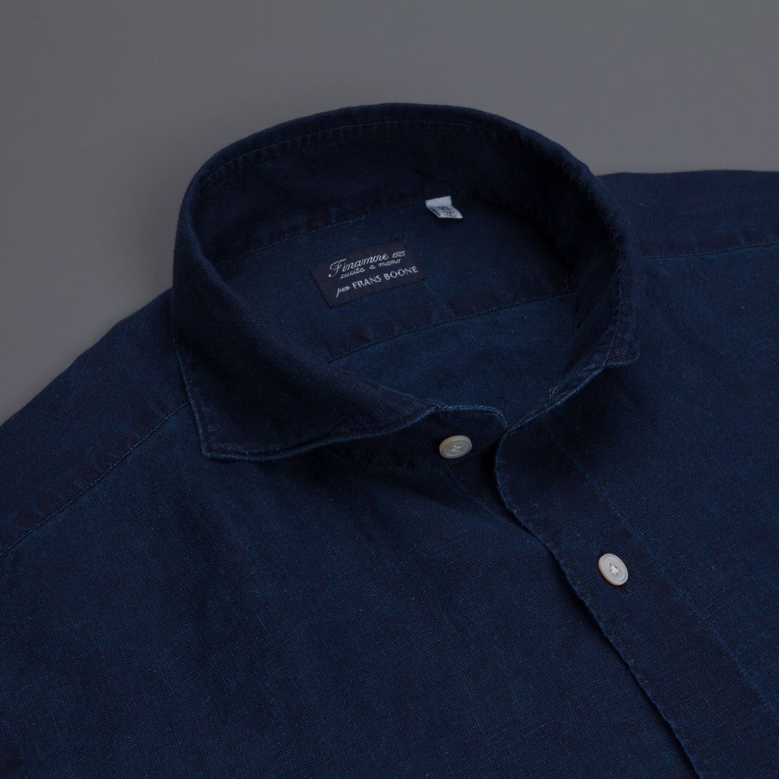 Finamore Gaeta Shirt Sergio Collar linen indigo dyed
