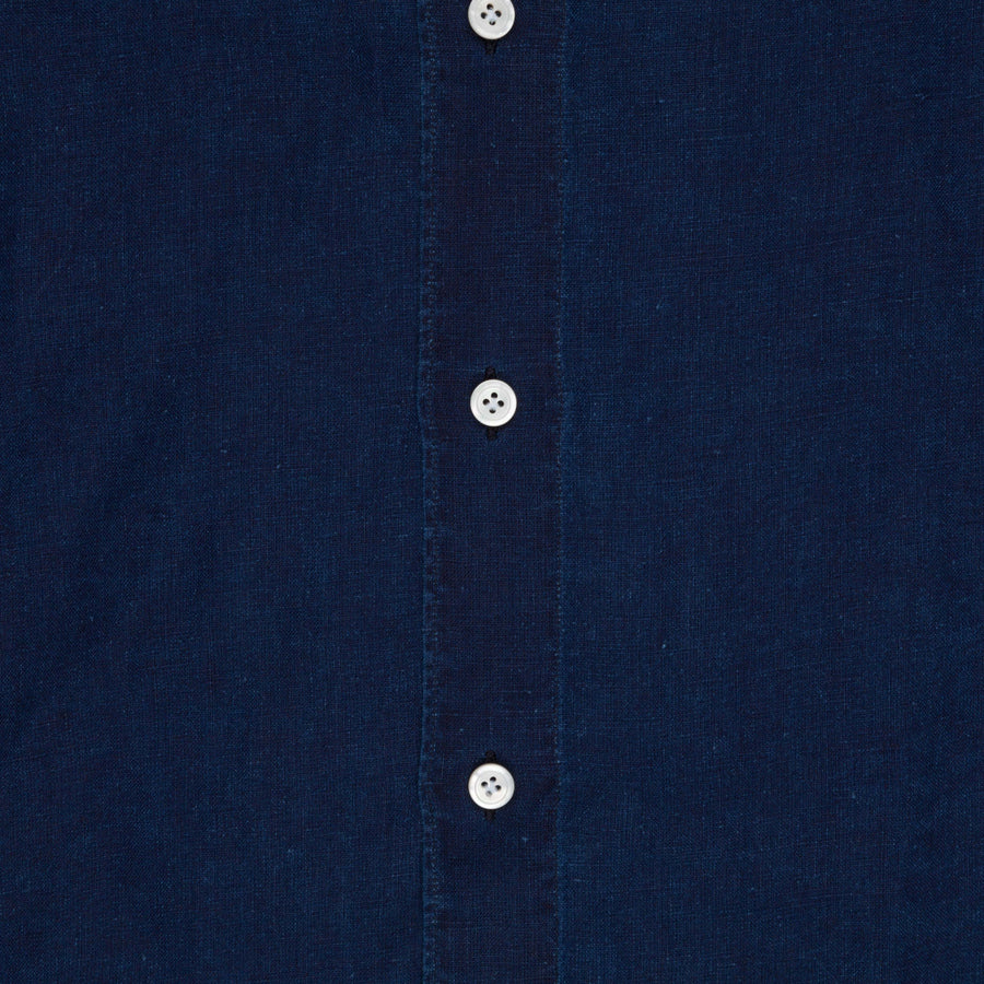 Finamore Gaeta Shirt Sergio Collar linen indigo dyed