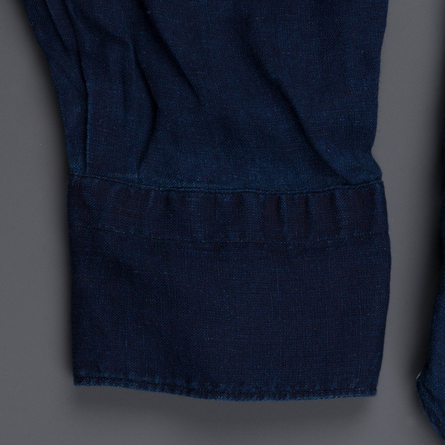 Finamore Gaeta Shirt Sergio Collar linen indigo dyed