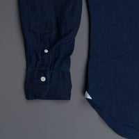 Finamore Gaeta Shirt Sergio Collar linen indigo dyed