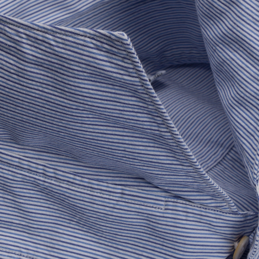 Finamore Gaeta shirt Sergio collar seersucker fine blue navy stripe