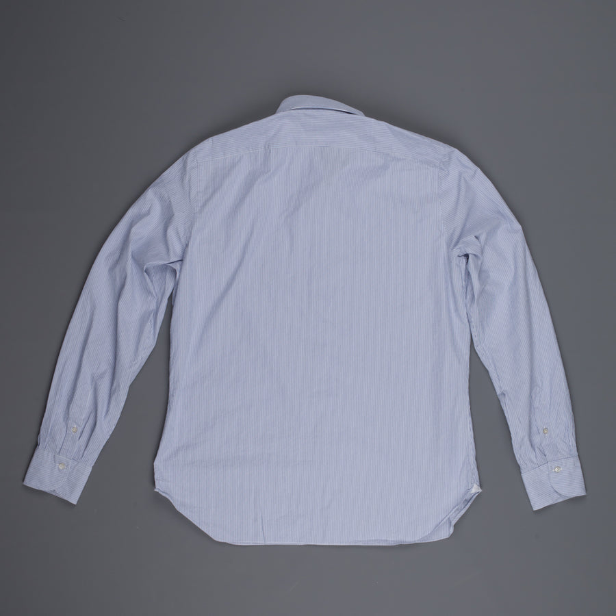 Finamore Gaeta shirt Sergio collar seersucker fine blue navy stripe
