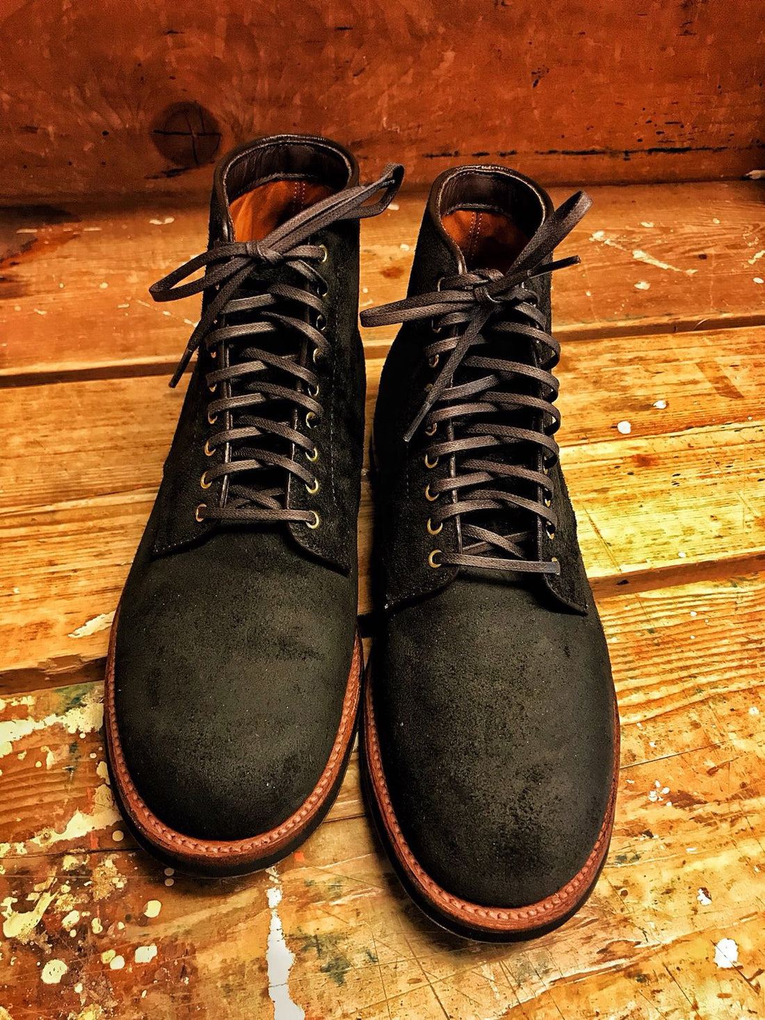 Alden x Frans Boone 379x boots in waxed earth reverse chamois