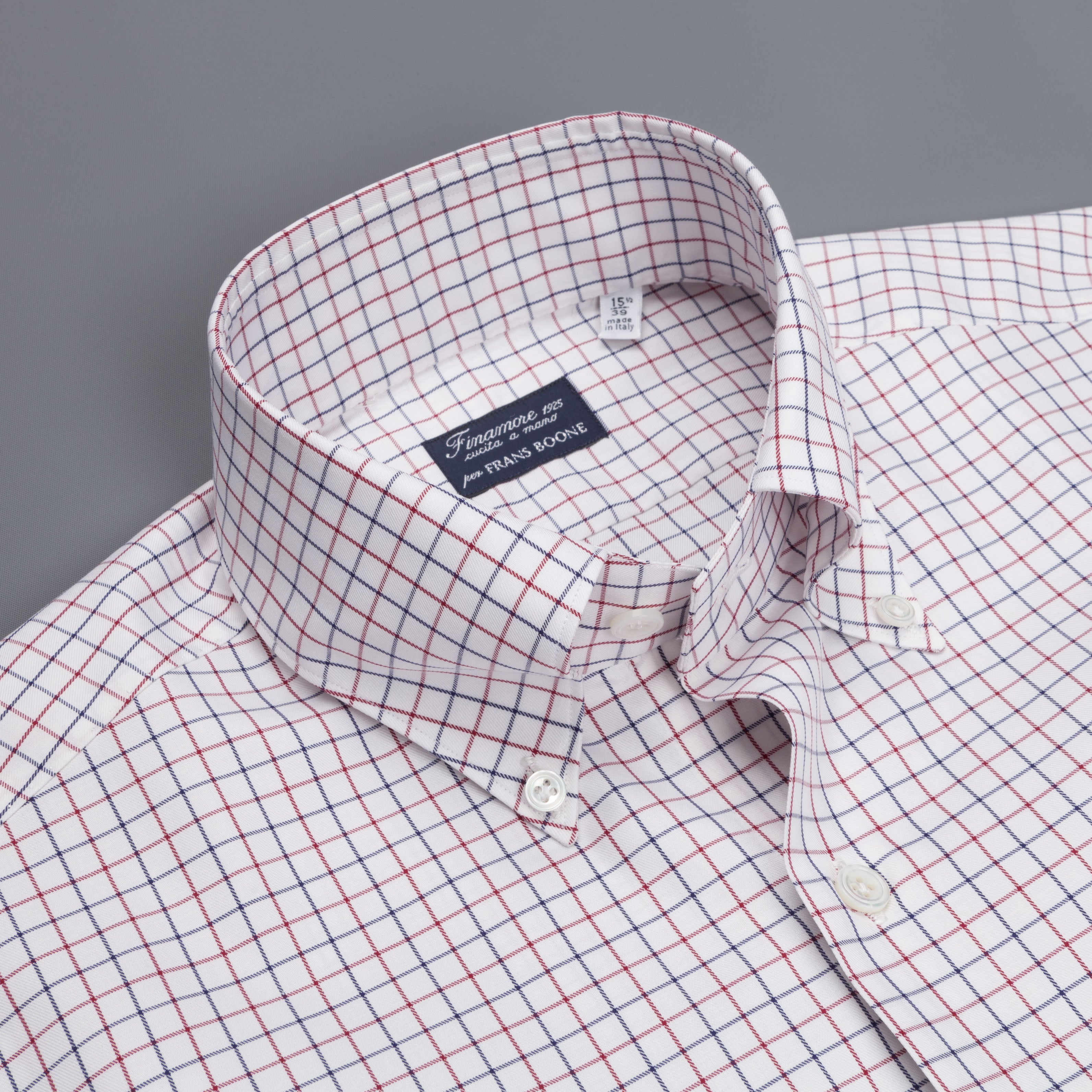 Finamore Milano shirt Collar Lucio Tattersall check navy/bordeaux