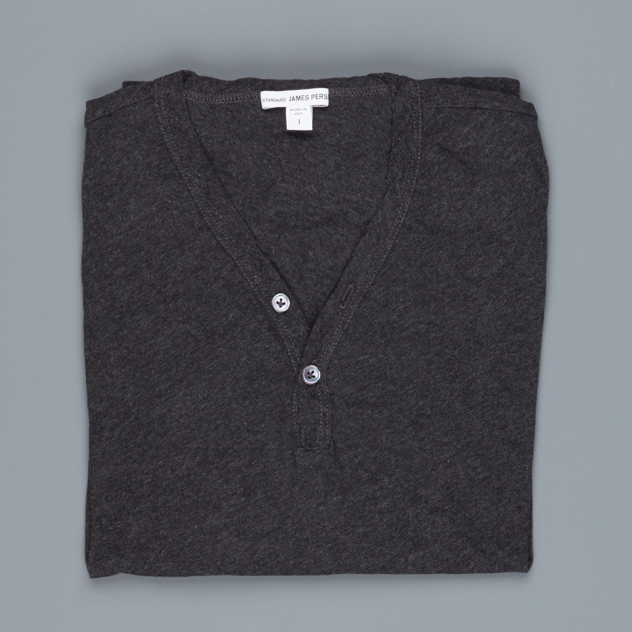 James Perse Refined melange V neck Henley heather Charcoal