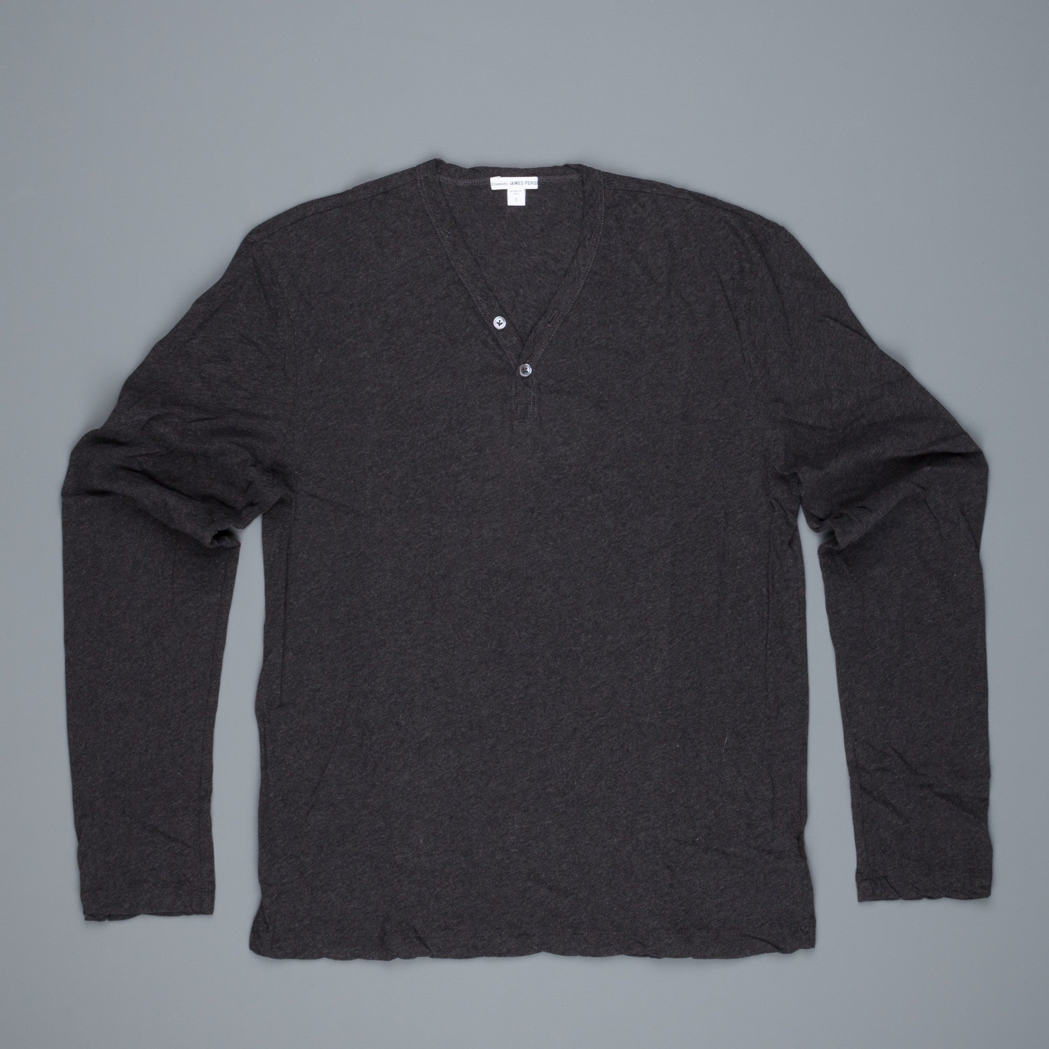 James Perse Refined melange V neck Henley heather Charcoal