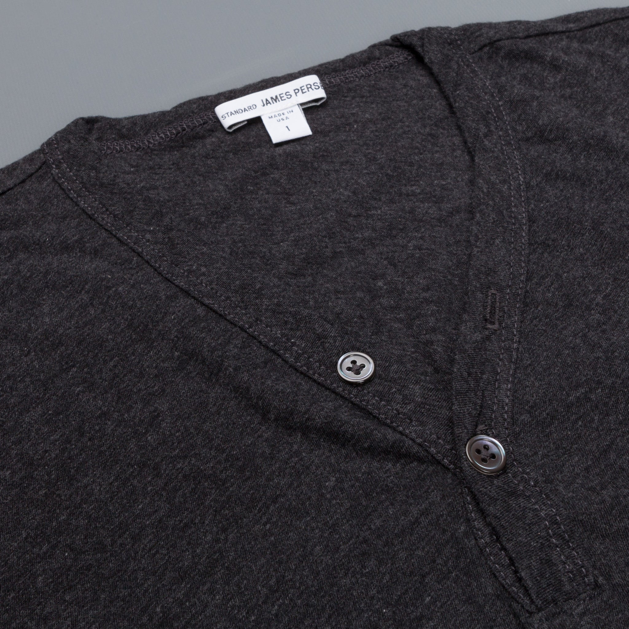 James Perse Refined melange V neck Henley heather Charcoal