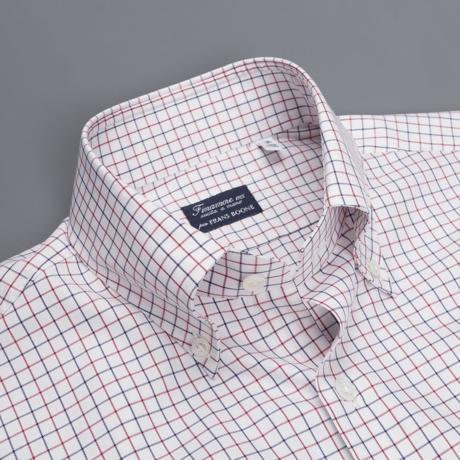 Finamore Napoli shirt Collar Lucio Tattersall check navy/bordeaux