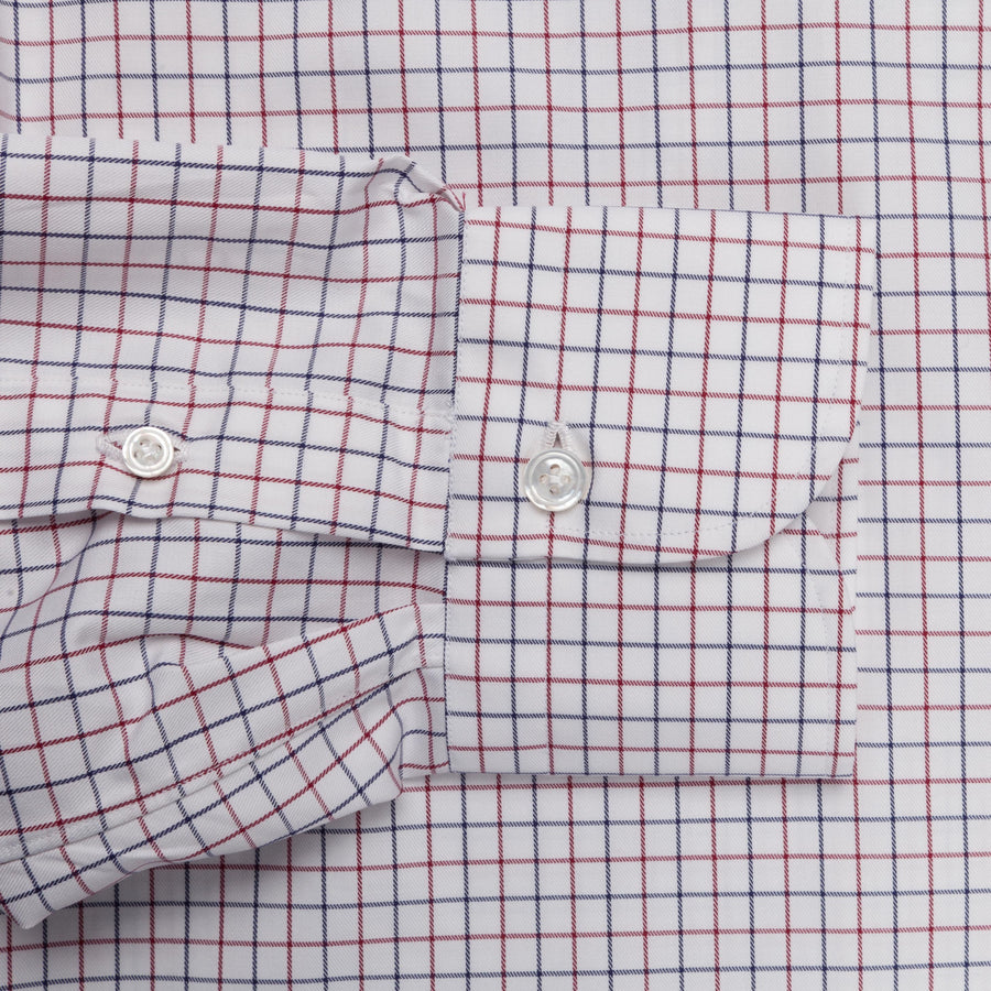 Finamore Napoli shirt Collar Lucio Tattersall check navy/bordeaux