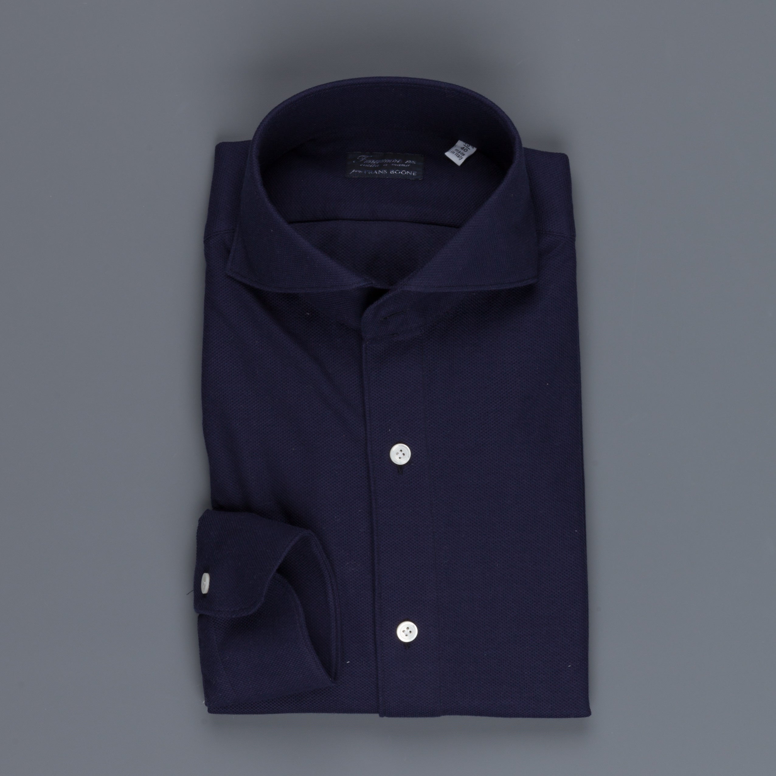 Finamore Toronto shirt Sergio collar in fine jersey pique Navy