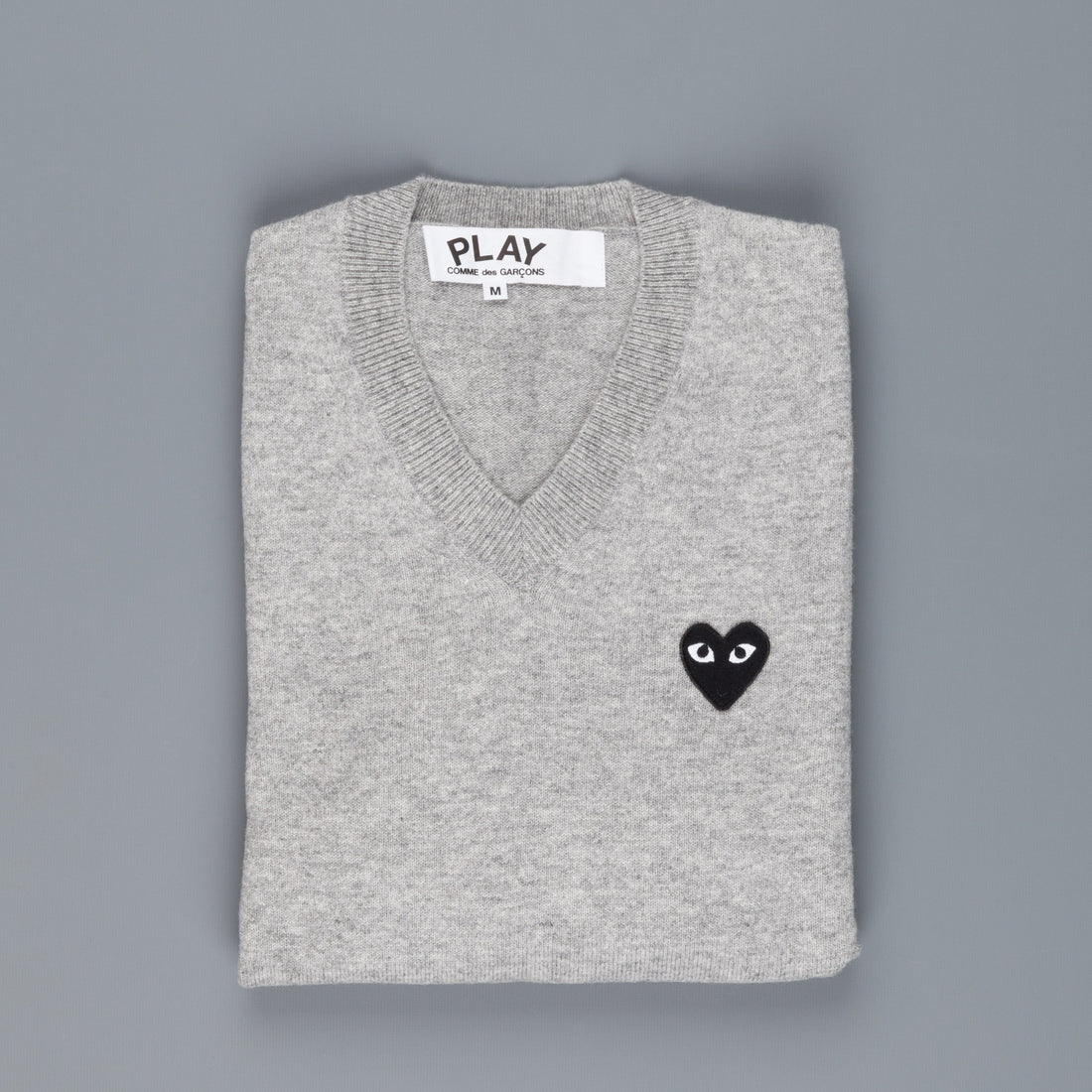 Comme des Garçons PLAY V-Neck pullover Light Grey Black heart
