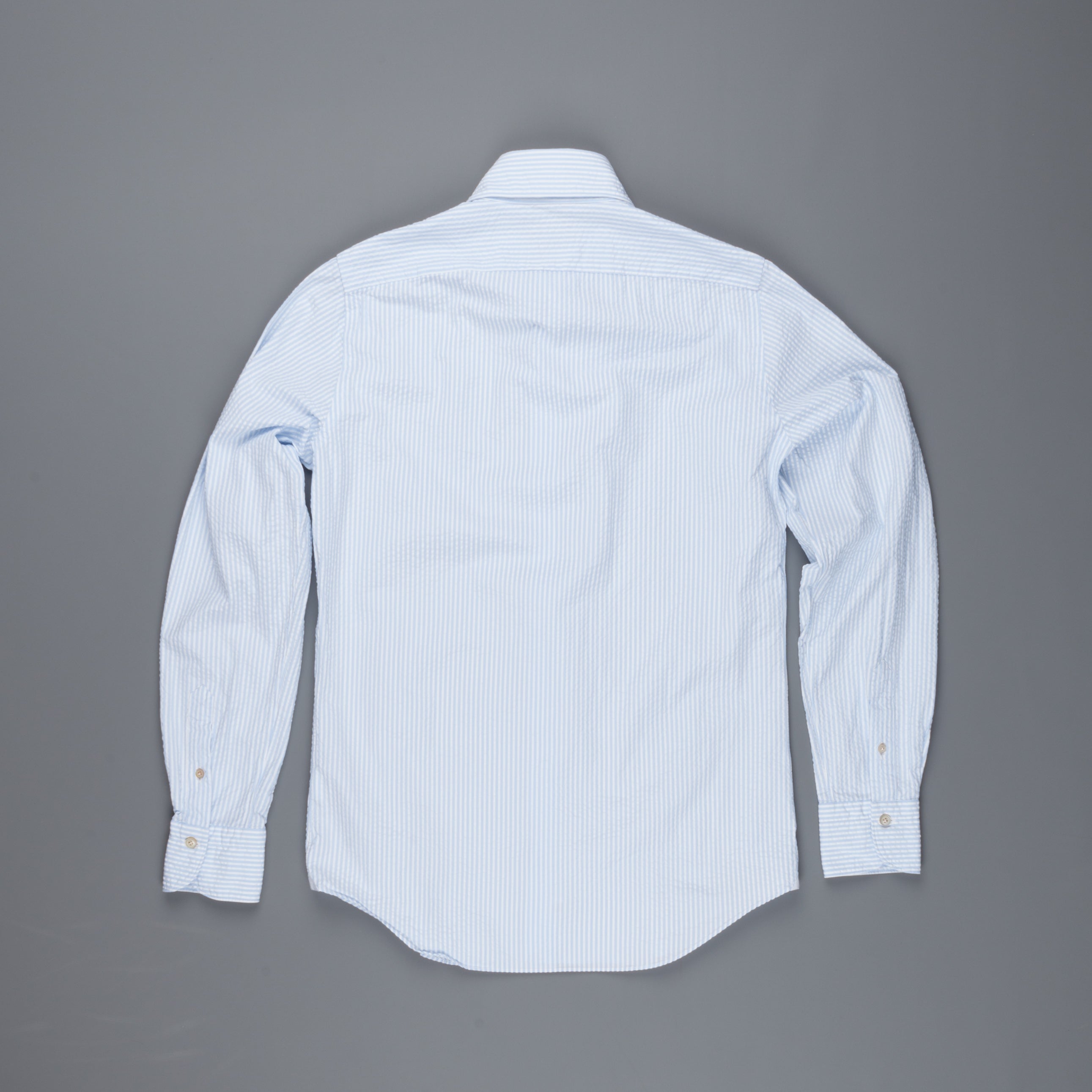 Finamore Tokyo shirt Sergio collar seersucker blue white stripe
