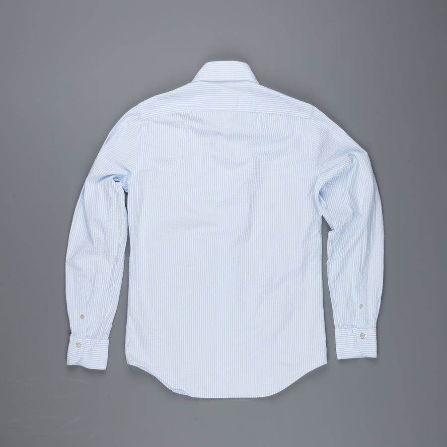 Finamore Tokyo shirt Sergio collar seersucker blue white stripe